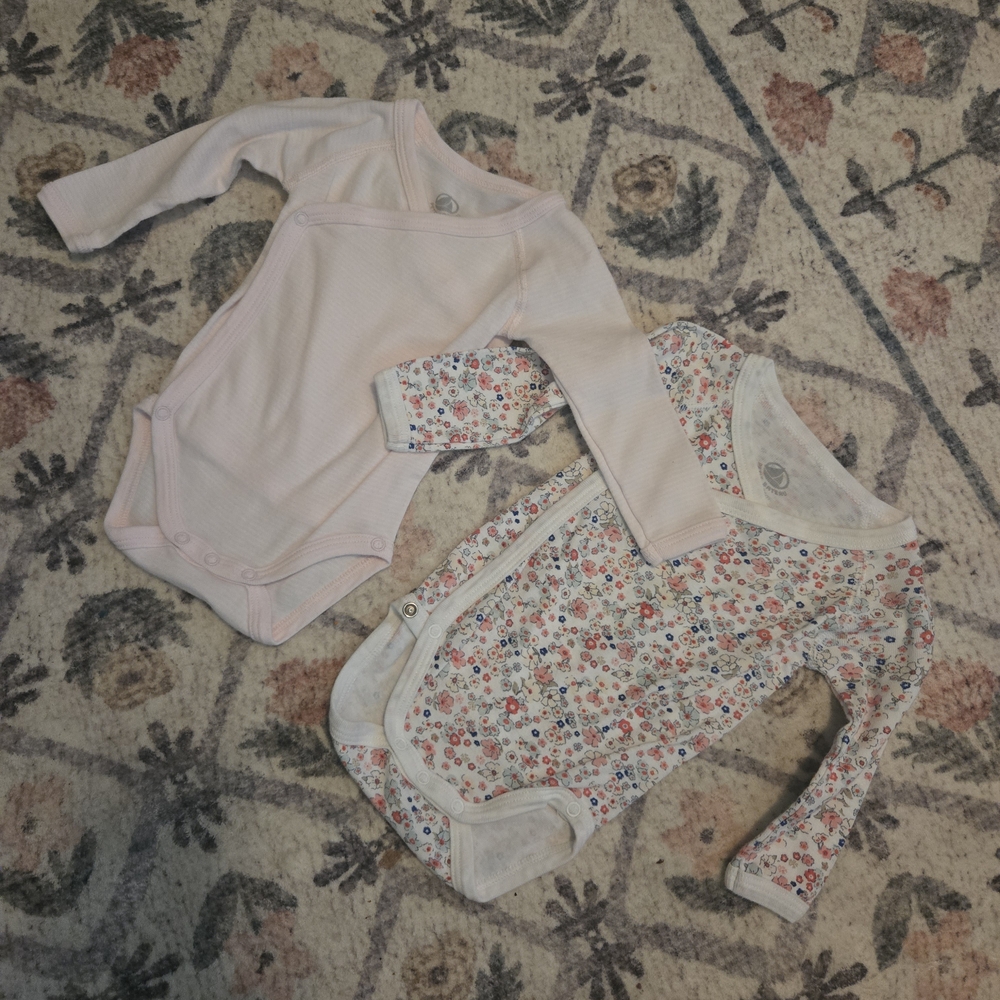 Petit Bateau Pink and Floral Bodysuit Set